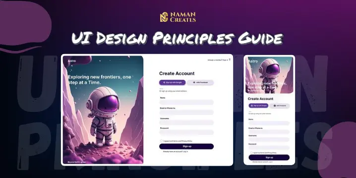 Featured image showing UI design principles with desktop and mobile layout examples, created by Naman Creates